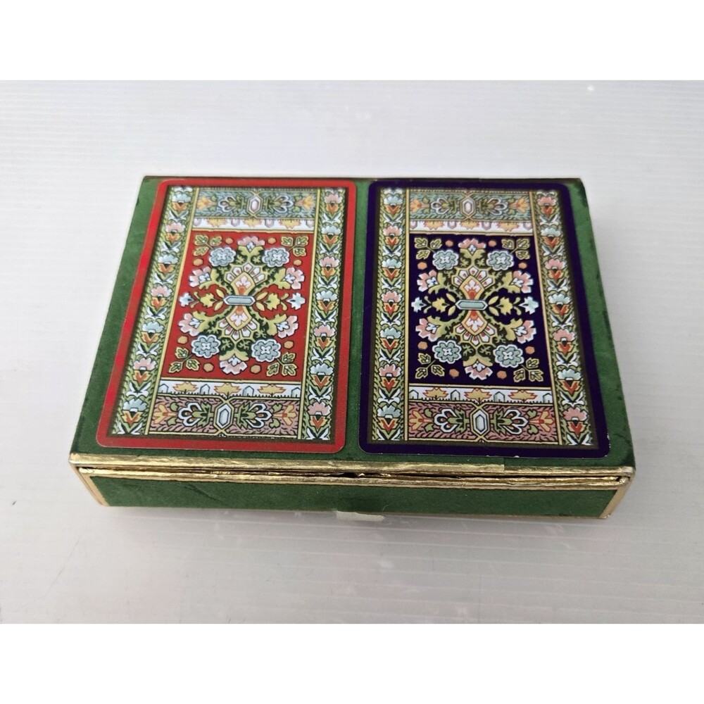 Vtg Congress Pinochle Playing Cards Double Deck Persian Tapestry Rug Velvet Case
